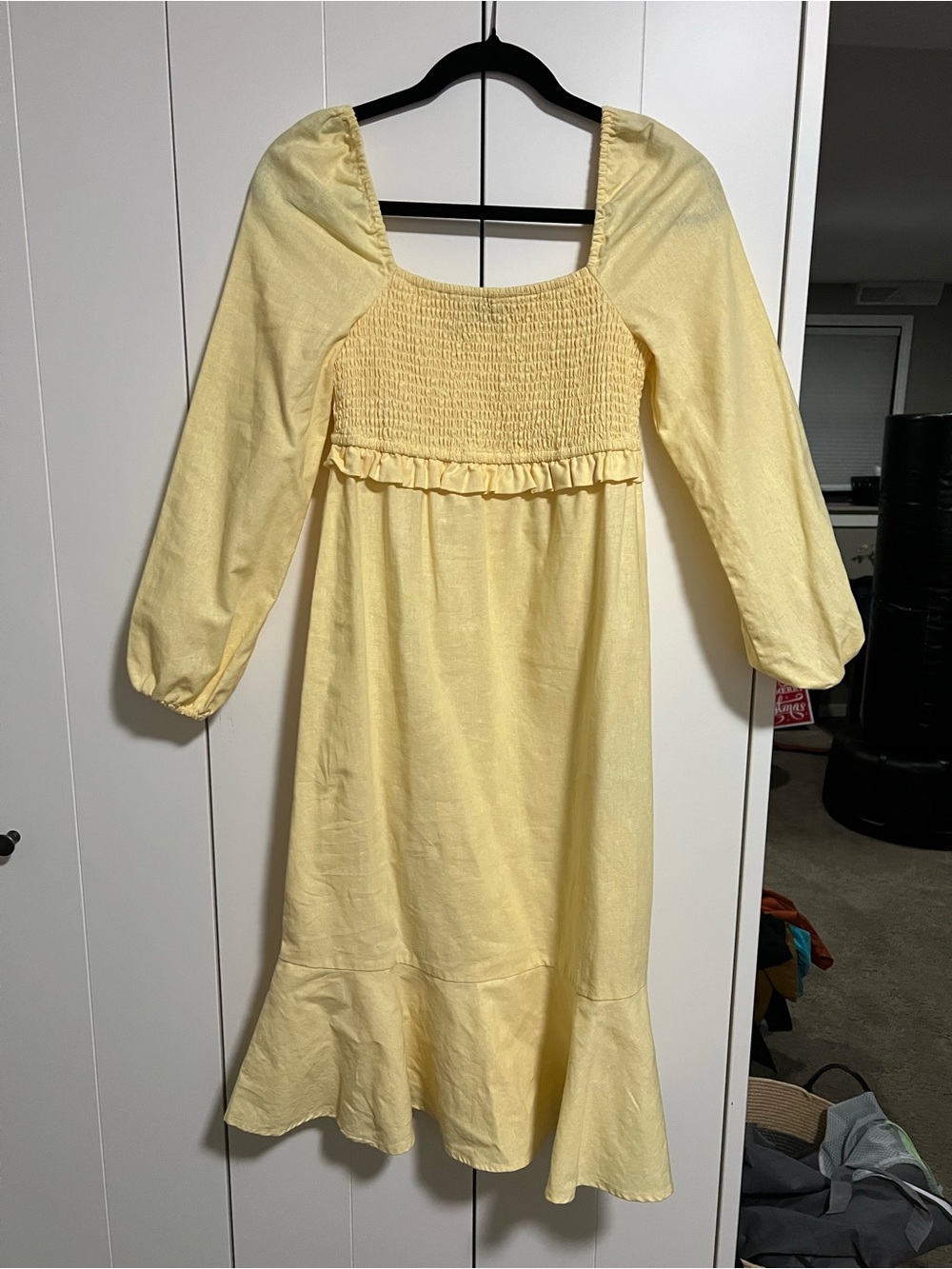 NWOT Yellow Smocked Square-Neck Midi Dress